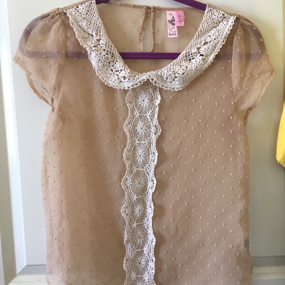 Dolled Up Sheer Tan collared textured top
